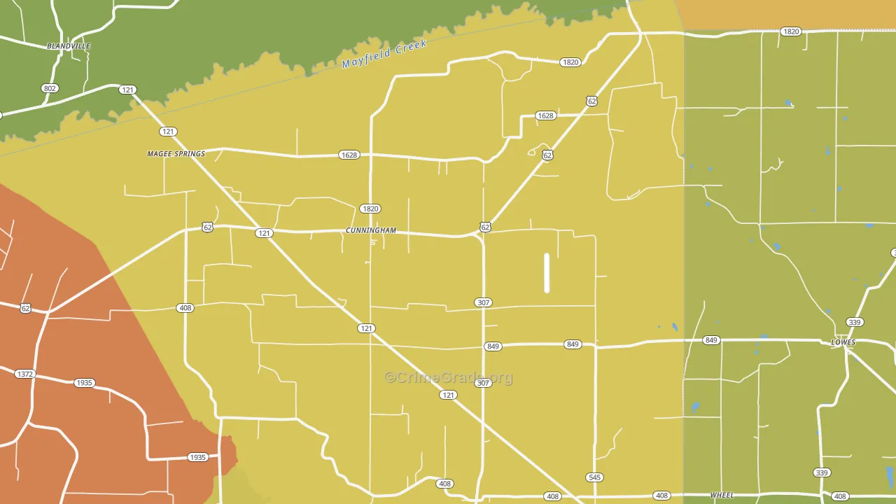 Cunningham, KY Map of Vandalism Rates