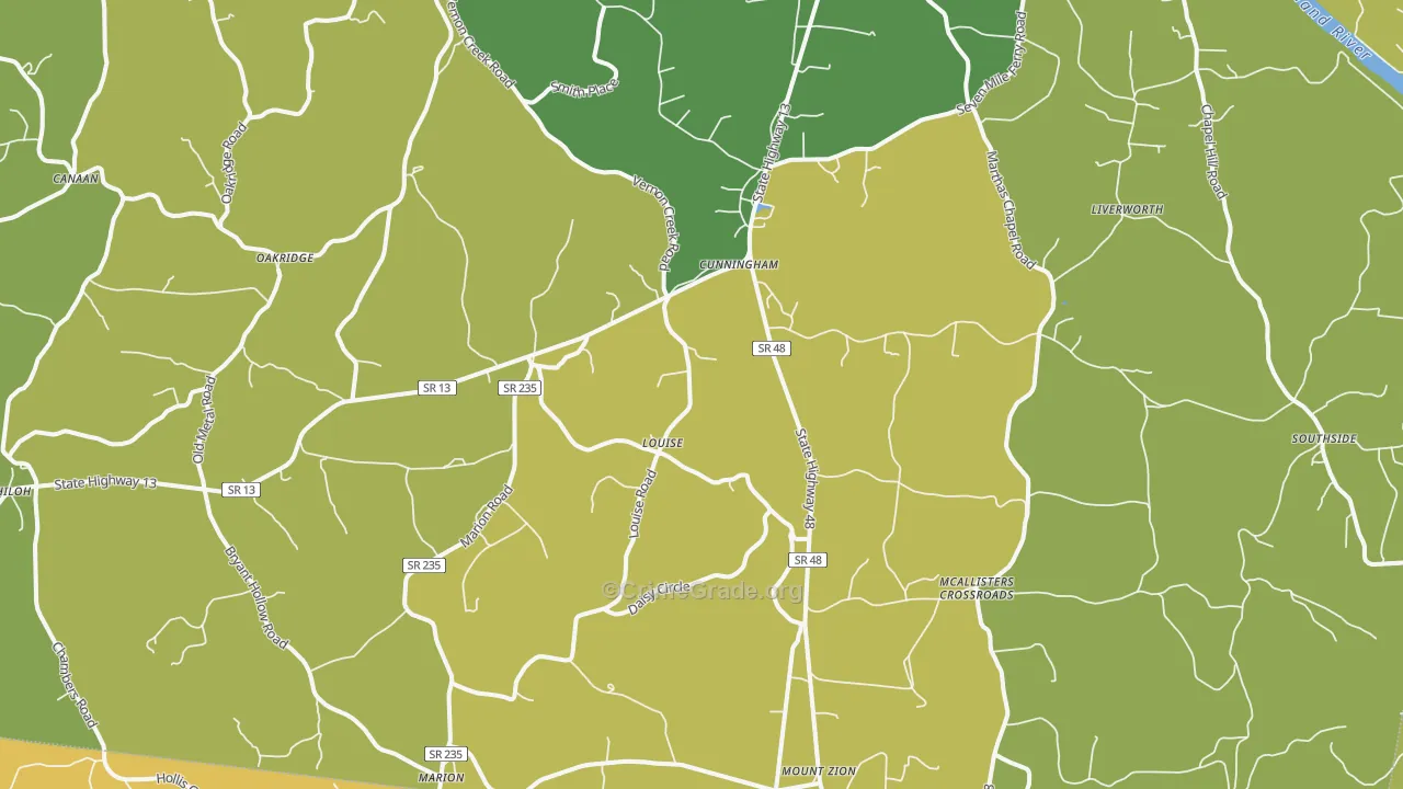 Cunningham, TN Map of Vandalism Rates
