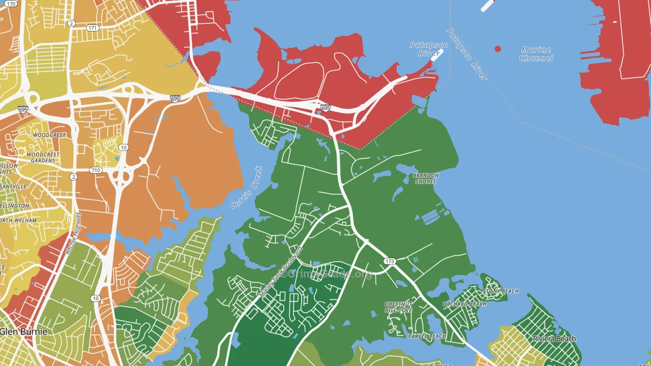 Curtis Bay, MD Map of Vandalism Rates