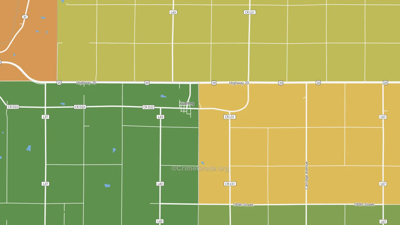 Cushing, IA Map of Vandalism Rates