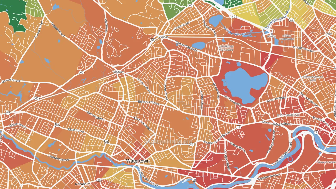 Cushing Square, Belmont, MA Map of Vandalism Rates