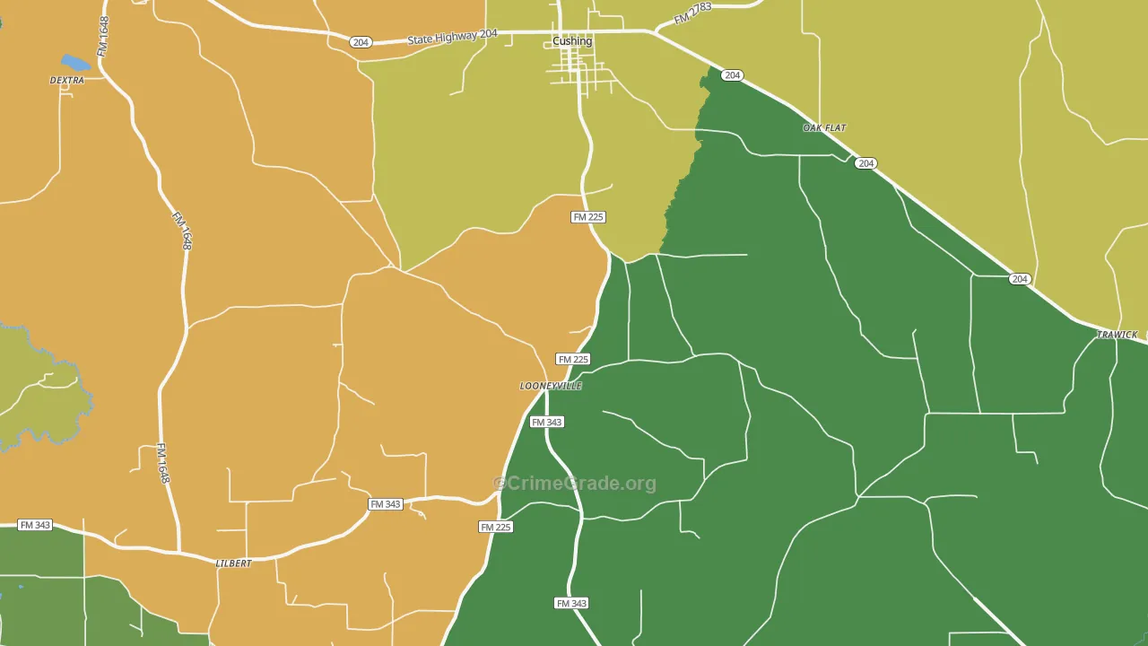 Cushing, TX Map of Vandalism Rates