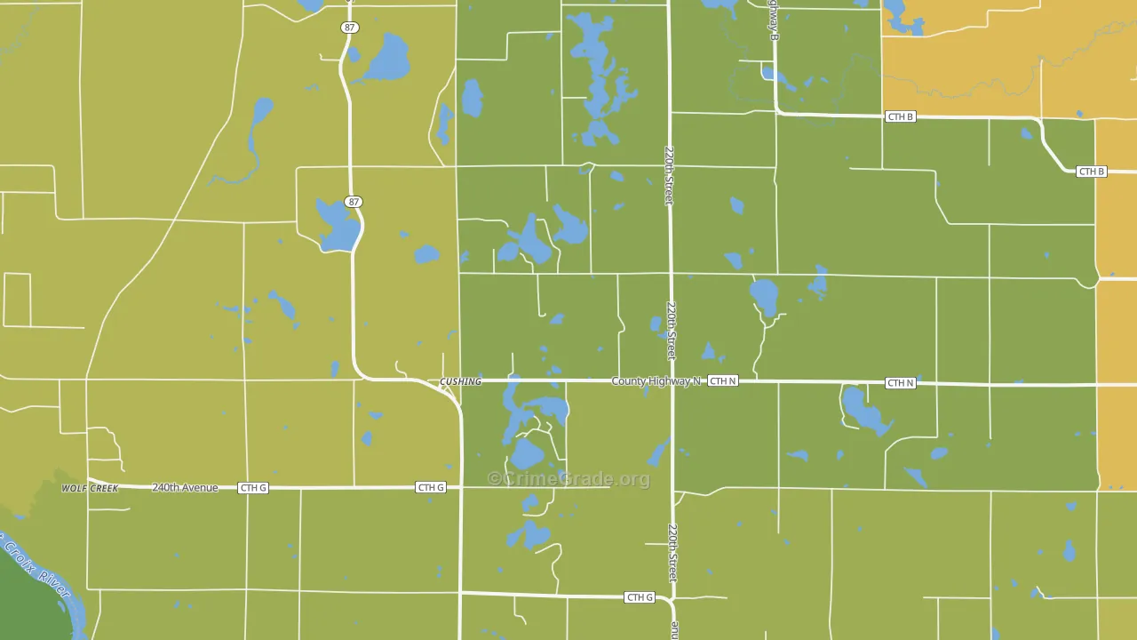 Cushing, WI Map of Vandalism Rates