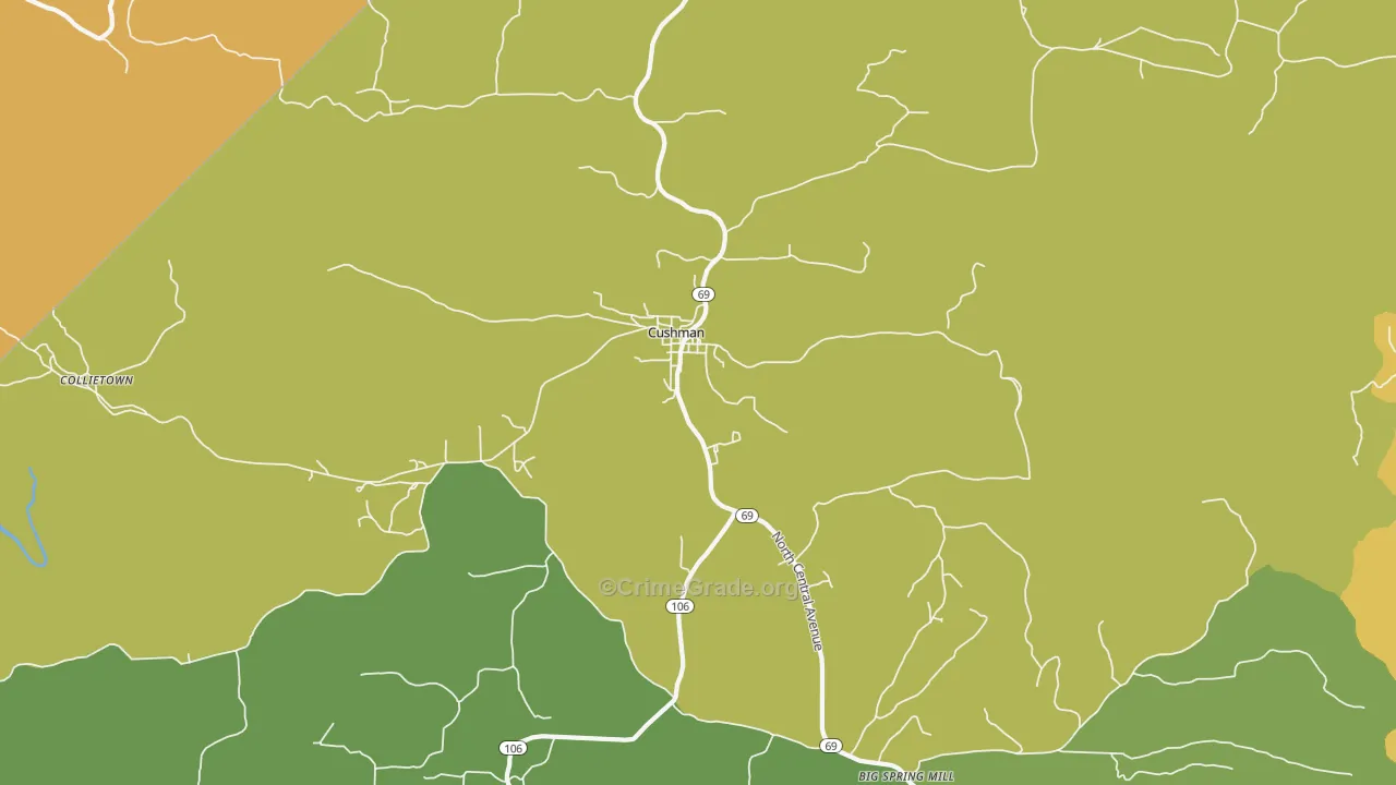 Cushman, AR Map of Vandalism Rates