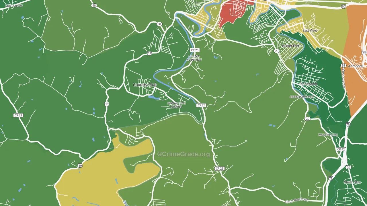 Custer Addition, WV Map of Vandalism Rates