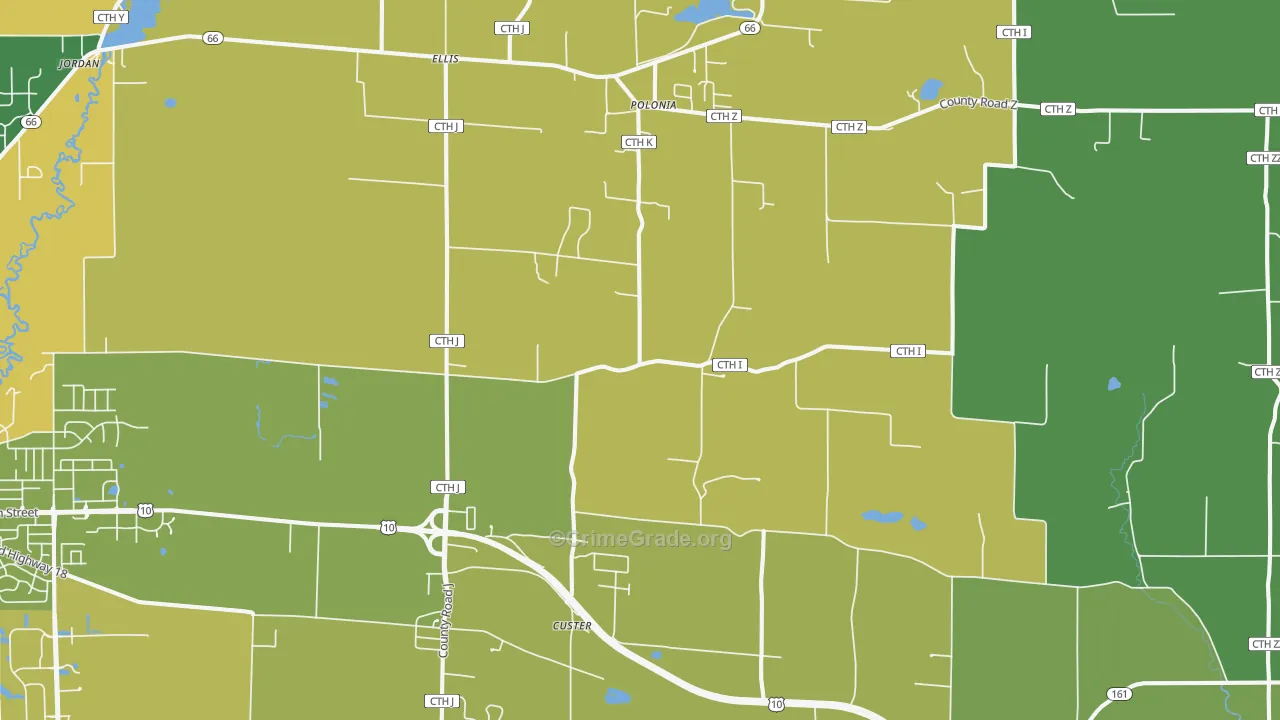 Custer, WI Map of Vandalism Rates