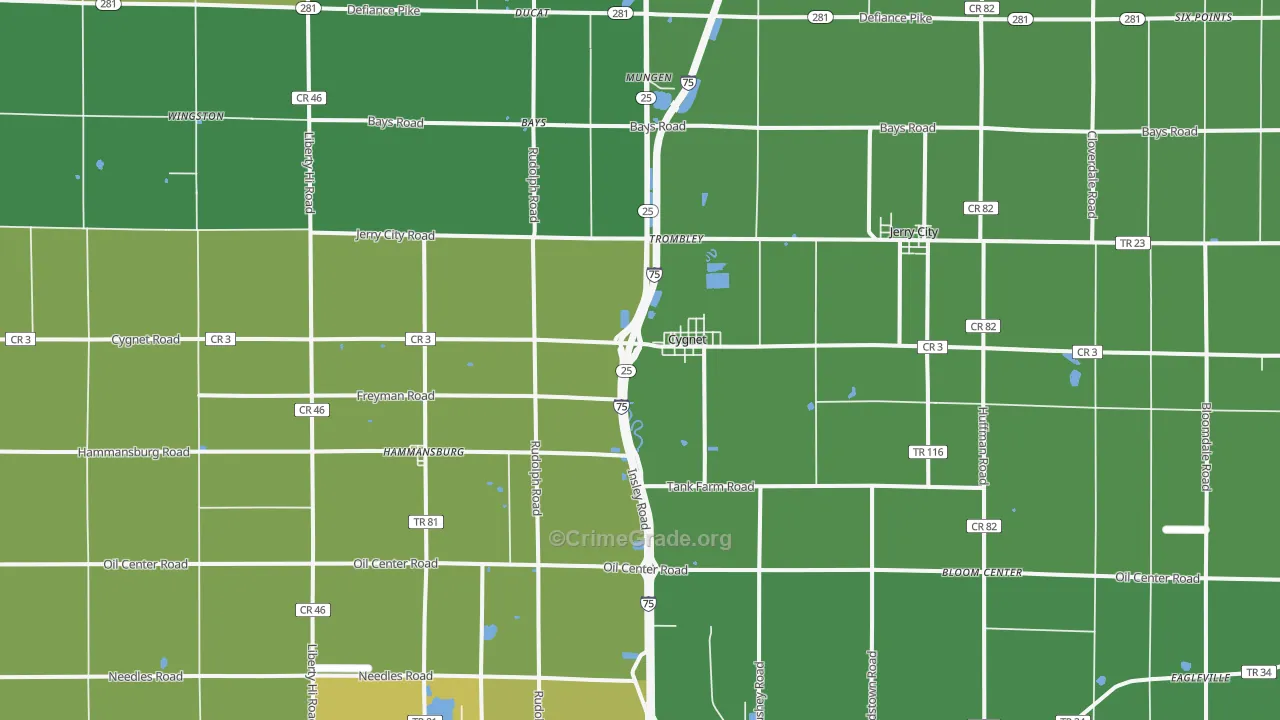 Cygnet, OH Map of Vandalism Rates