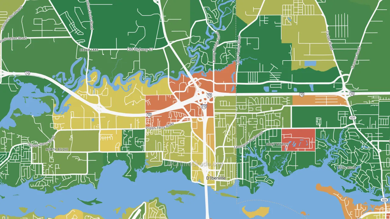 D'Iberville, MS Map of Vandalism Rates