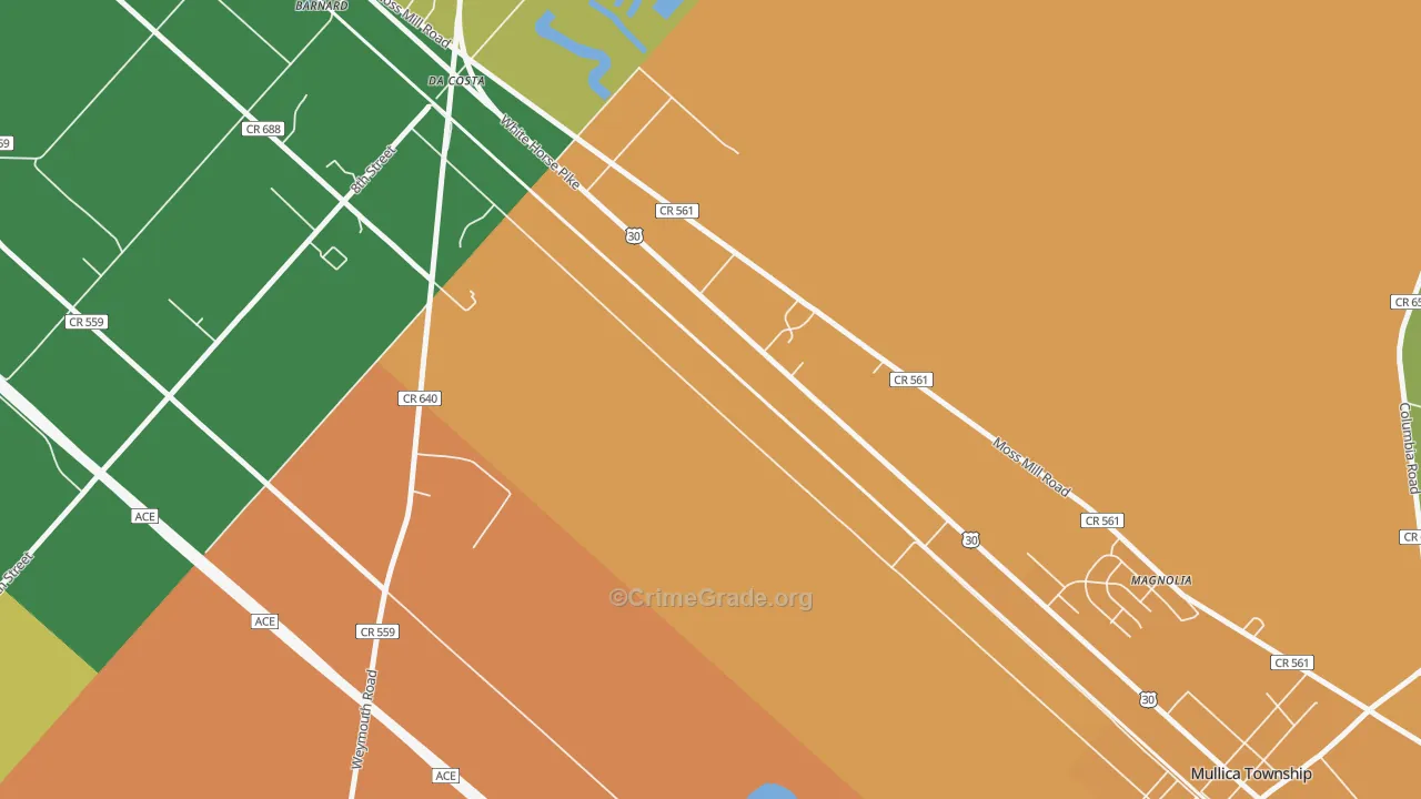 Da Costa, NJ Map of Vandalism Rates