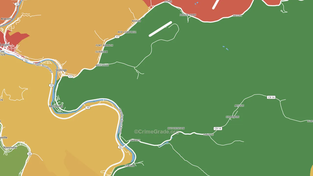 Dabney, WV Map of Vandalism Rates