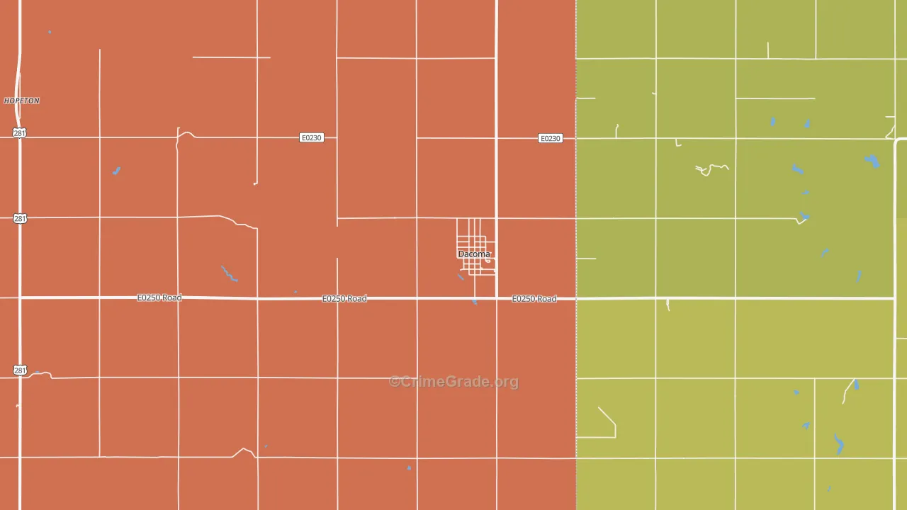 Dacoma, OK Map of Vandalism Rates