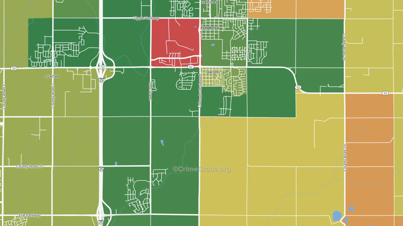 Dacono, CO Map of Vandalism Rates