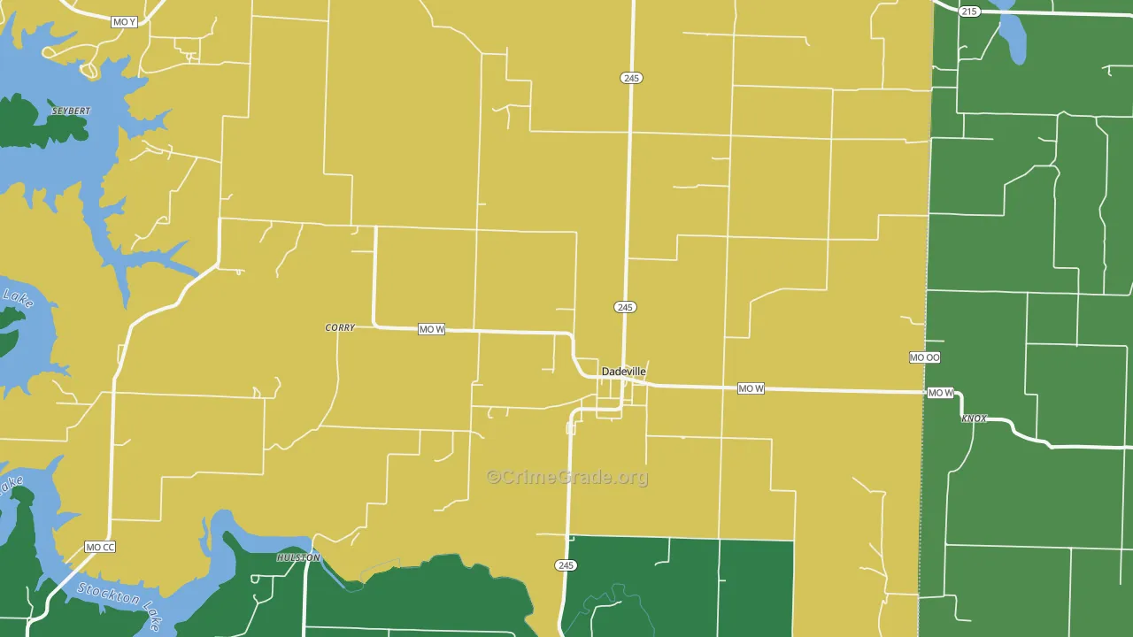 Dadeville, MO Map of Vandalism Rates