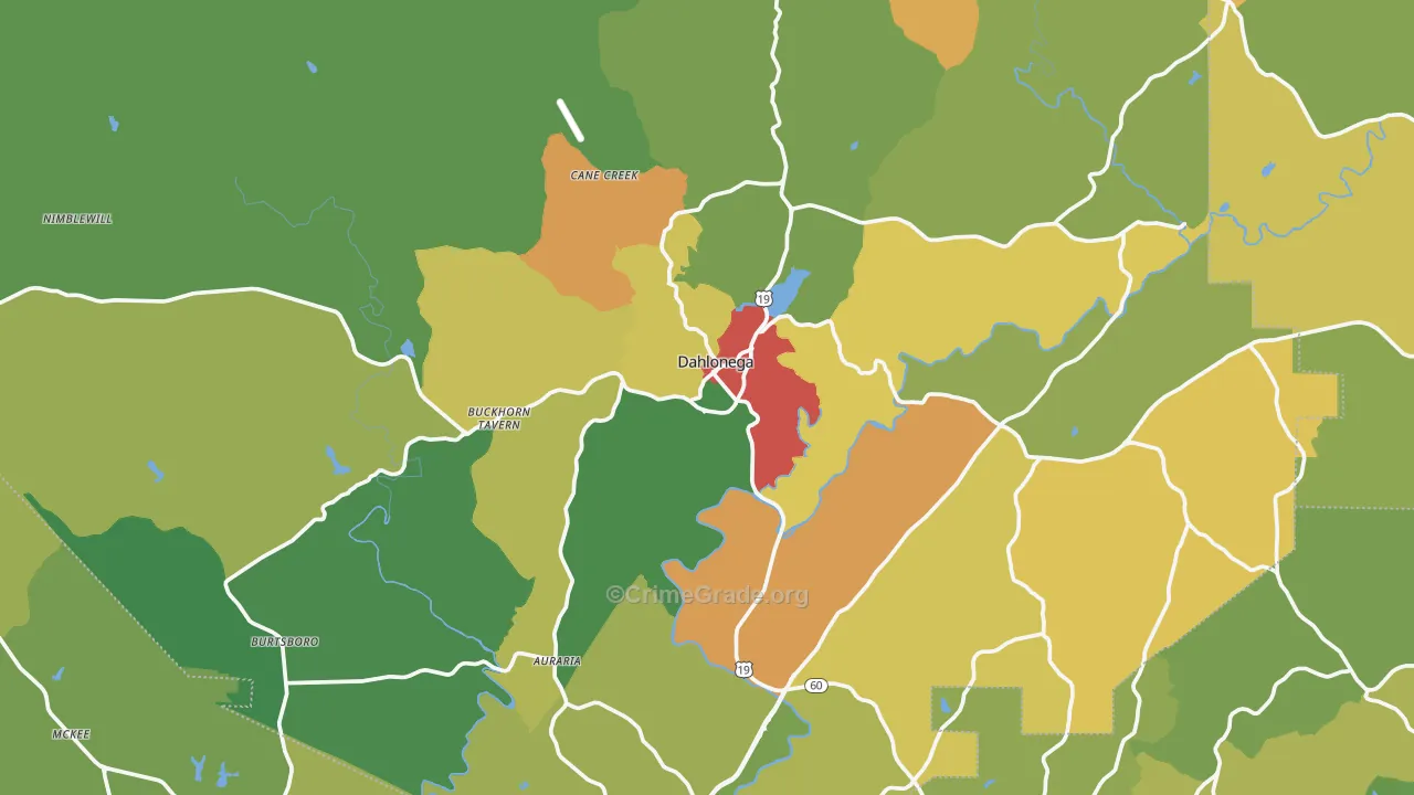 Dahlonega, GA Map of Vandalism Rates