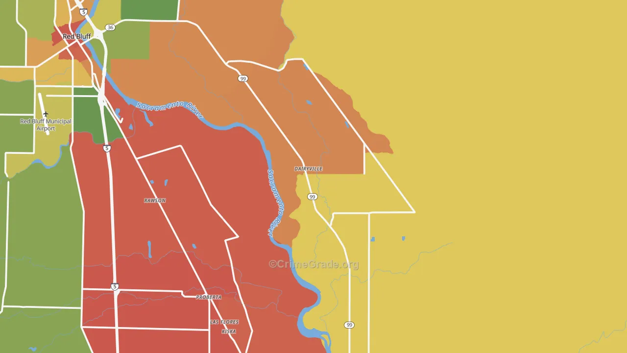 Dairyville, CA Map of Vandalism Rates