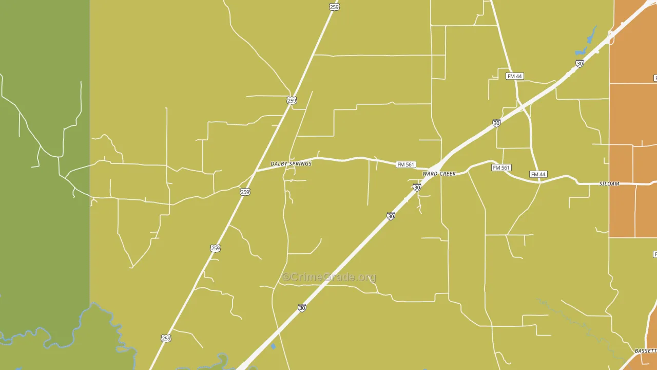 Dalby Springs, TX Map of Vandalism Rates