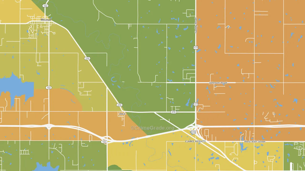Dale, OK Map of Vandalism Rates
