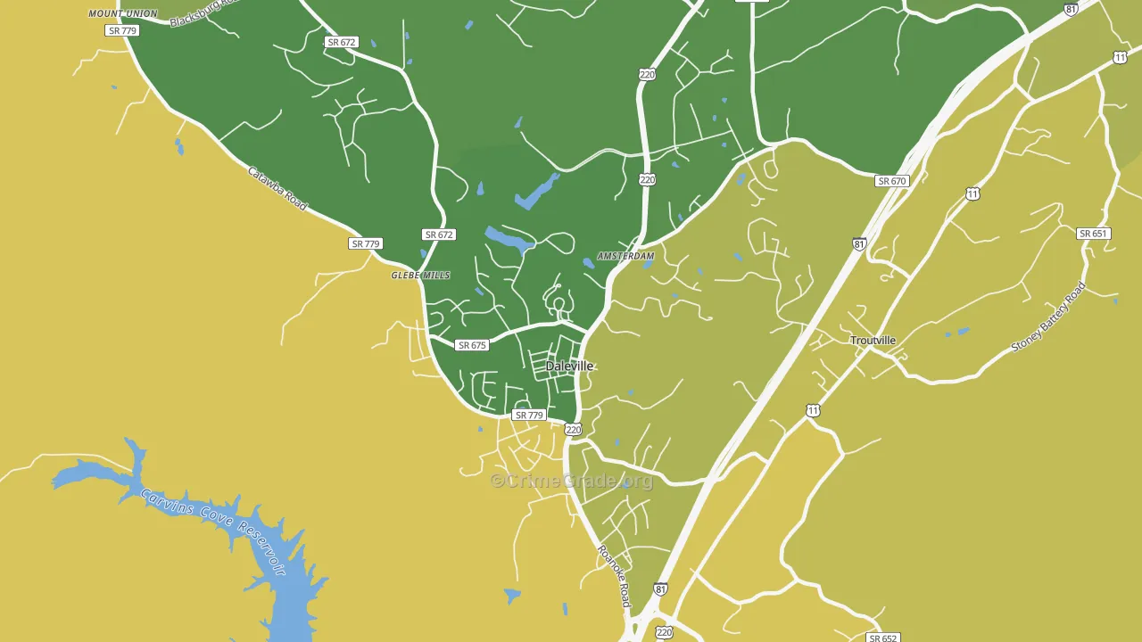 Daleville, VA Map of Vandalism Rates