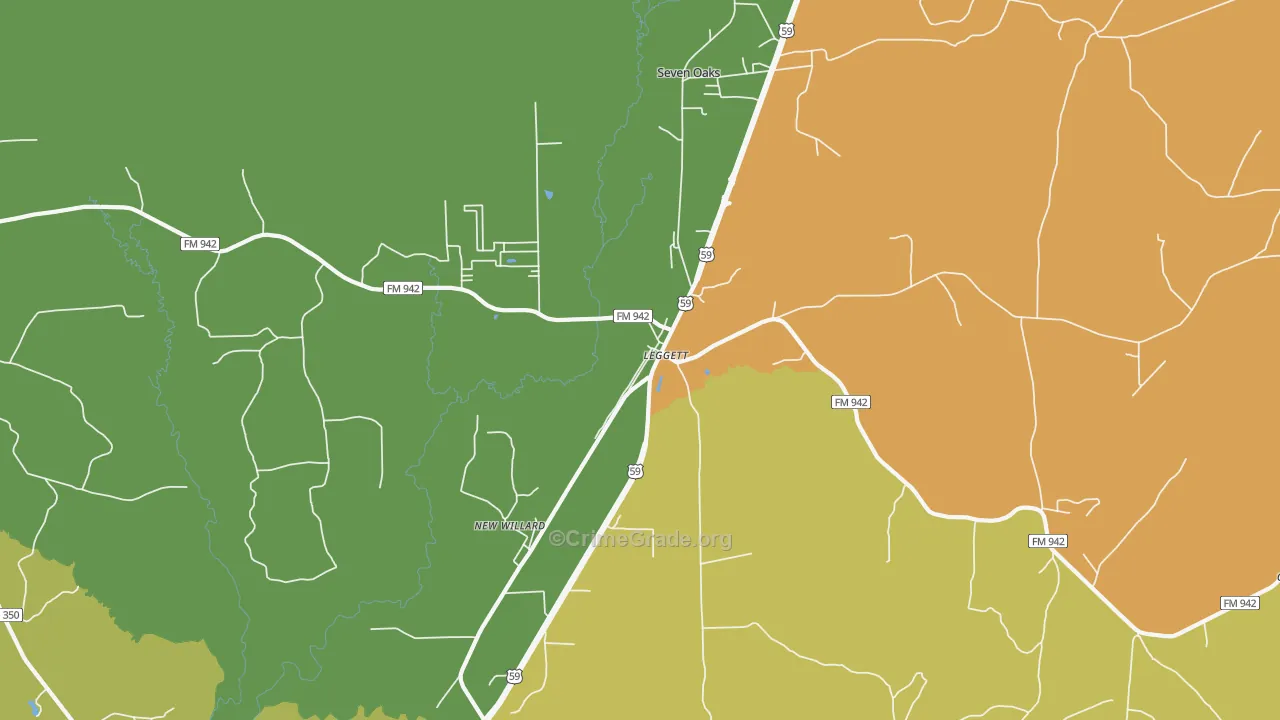 Dallardsville, TX Map of Vandalism Rates