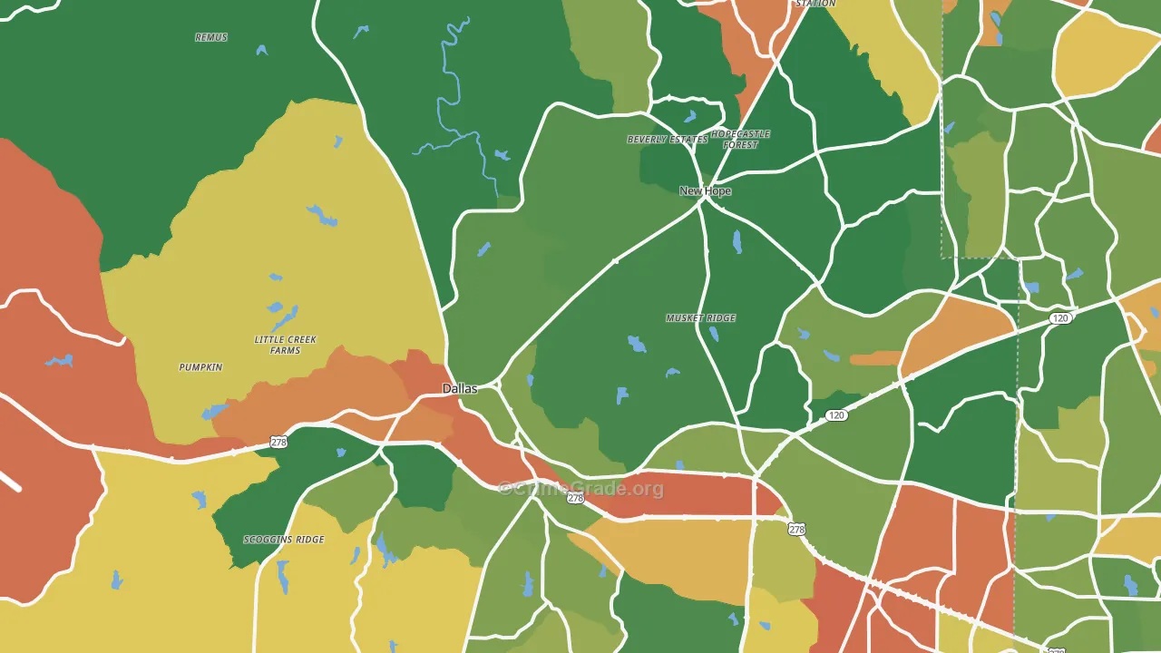 Dallas, GA Map of Vandalism Rates