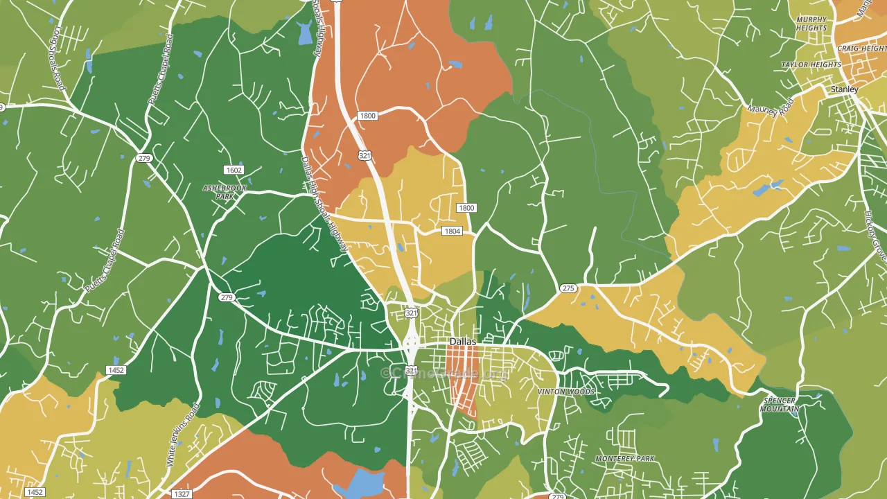 Dallas, NC Map of Vandalism Rates