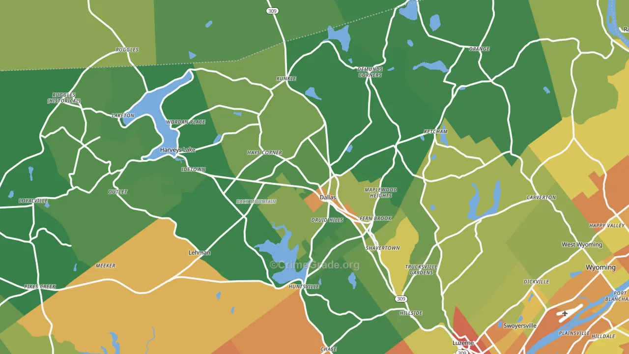 Dallas, PA Map of Vandalism Rates
