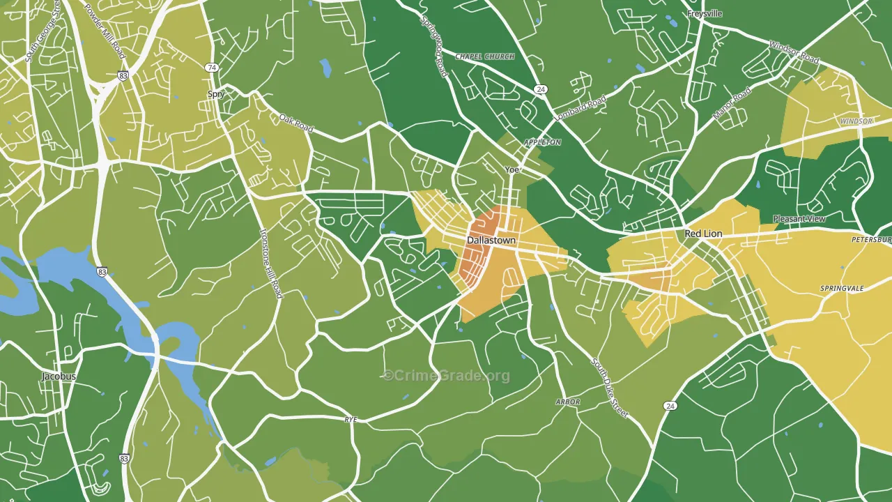Dallastown, PA Map of Vandalism Rates