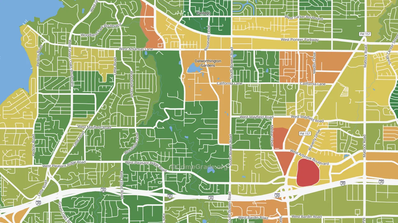 Dalworthington Gardens, TX Map of Vandalism Rates