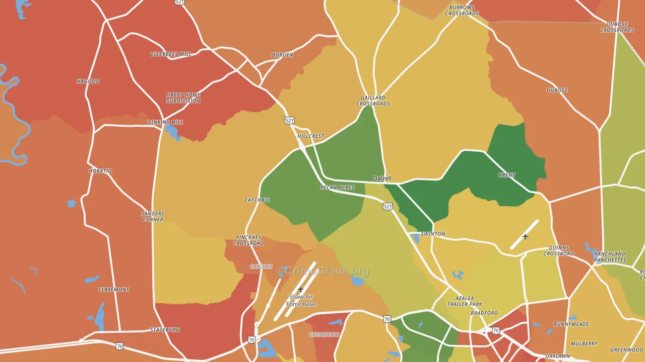 Dalzell, SC Map of Vandalism Rates
