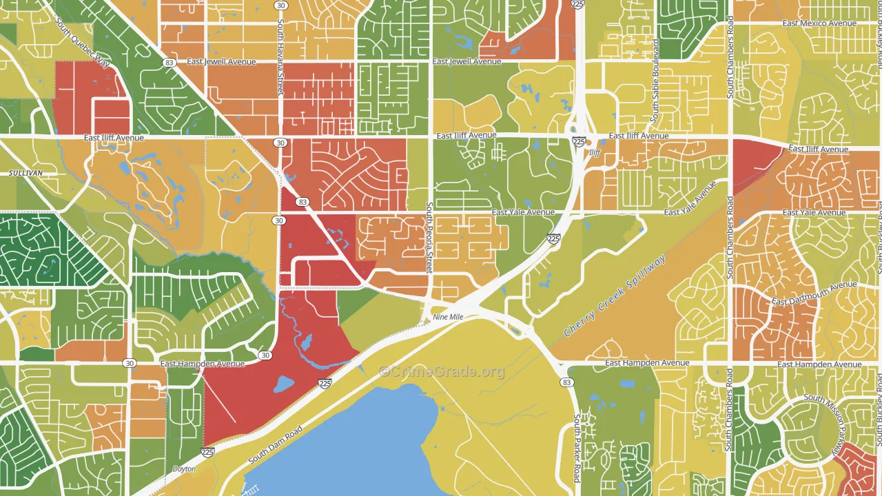 Dam East-West, Aurora, CO Map of Vandalism Rates