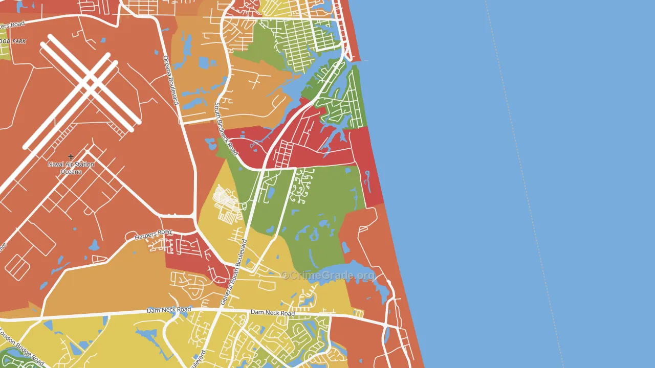 Dam Neck Naval Air Station, Virginia Beach, VA Map of Vandalism Rates