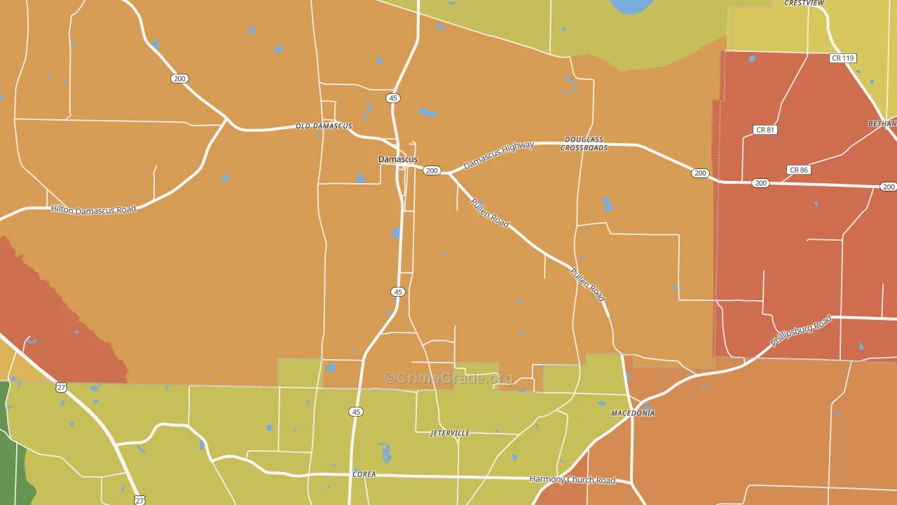 Damascus, GA Map of Vandalism Rates