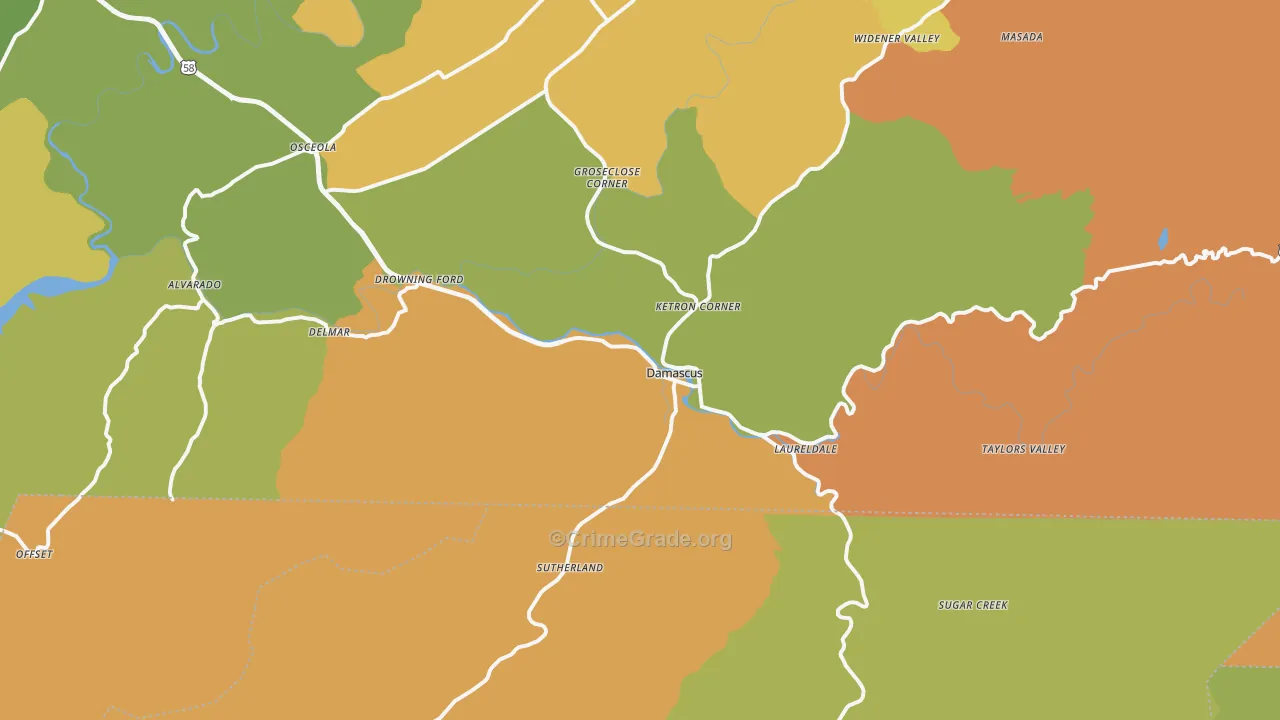 Damascus, VA Map of Vandalism Rates