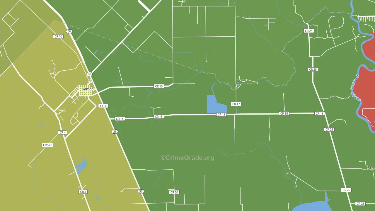 Damon, TX Map of Vandalism Rates