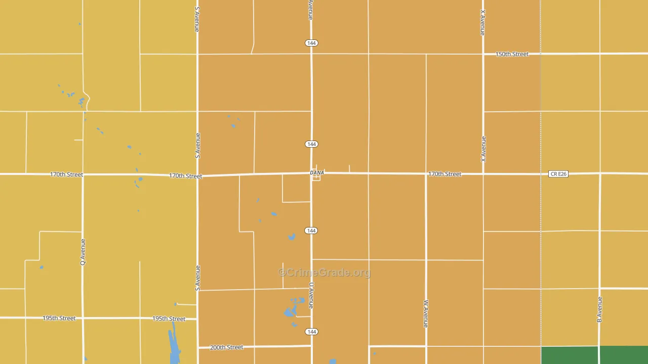 Dana, IA Map of Vandalism Rates