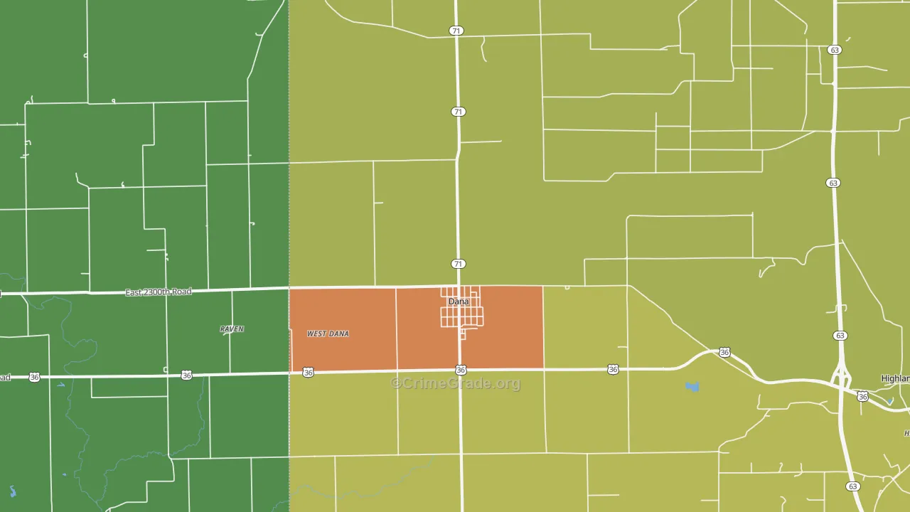 Dana, IN Map of Vandalism Rates