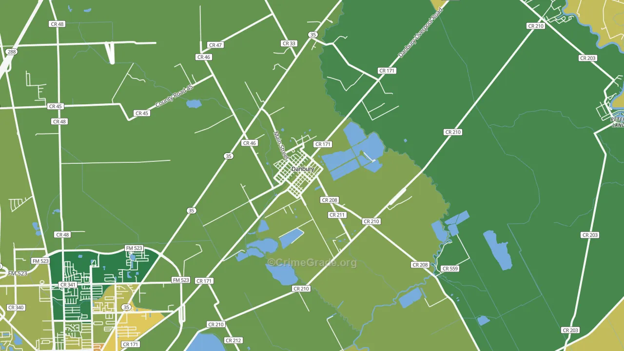 Danbury, TX Map of Vandalism Rates