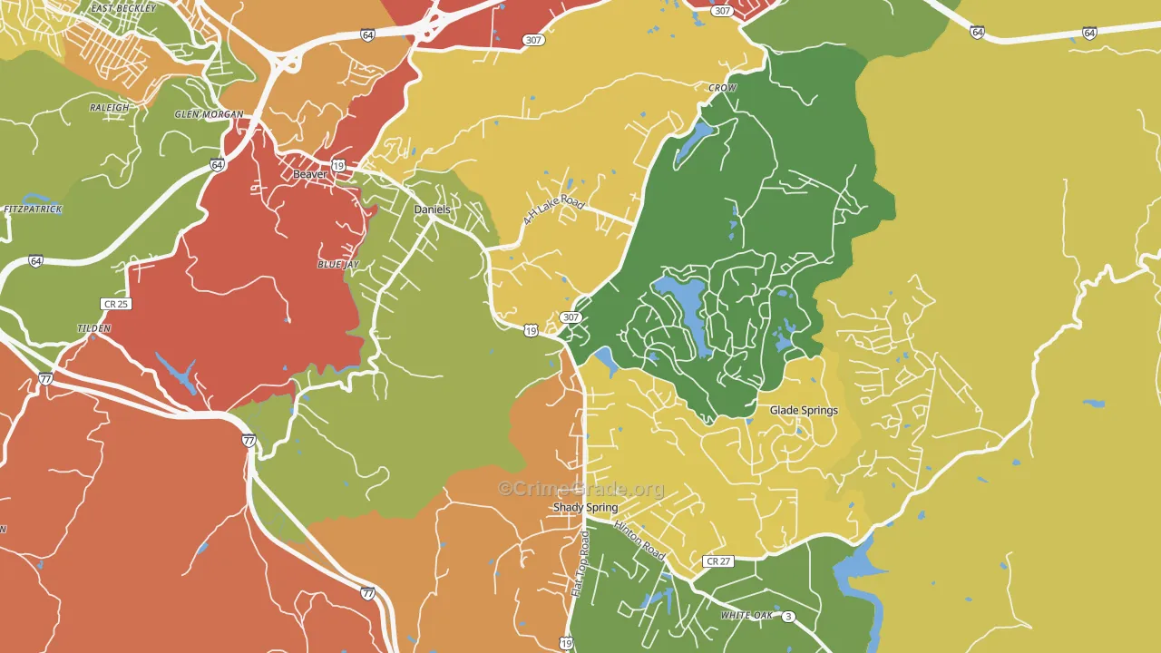 Daniels, WV Map of Vandalism Rates