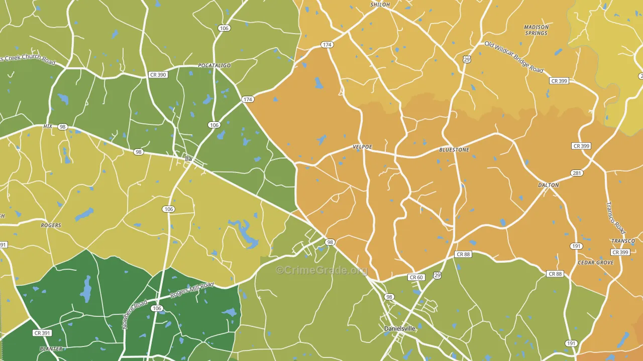 Danielsville, GA Map of Vandalism Rates