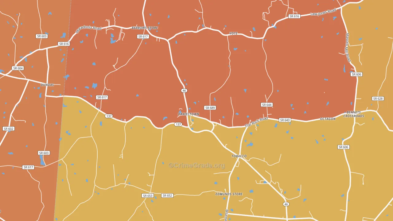 Danieltown, VA Map of Vandalism Rates