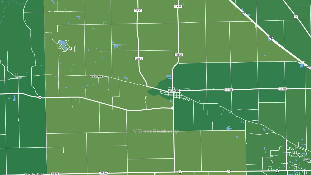 Danvers, IL Map of Vandalism Rates