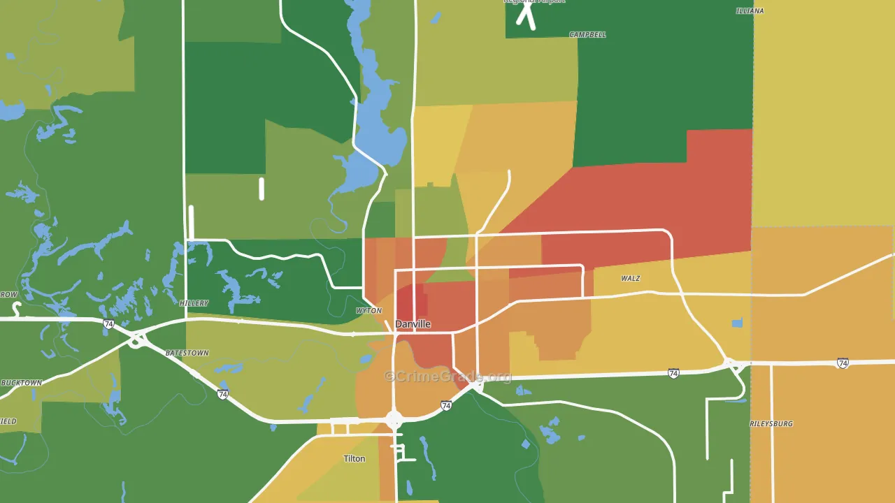 Danville, IL Map of Vandalism Rates