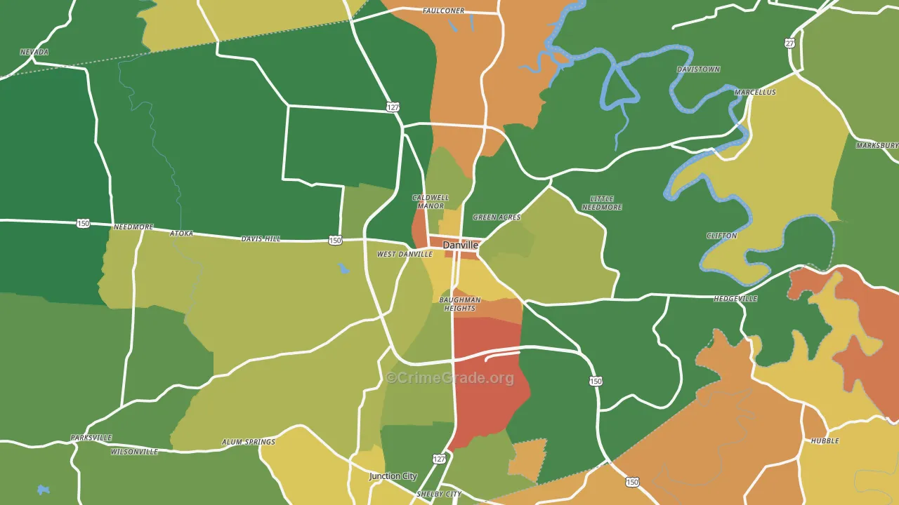 Danville, KY Map of Vandalism Rates