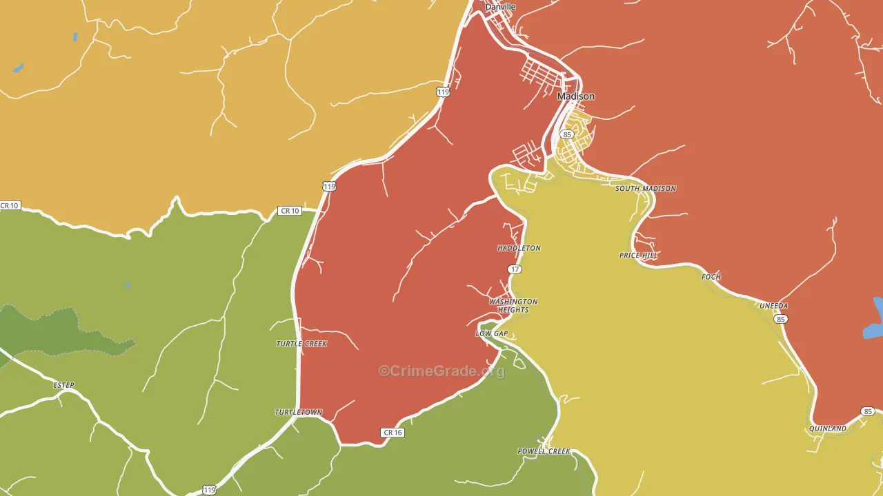 Danville, WV Map of Vandalism Rates