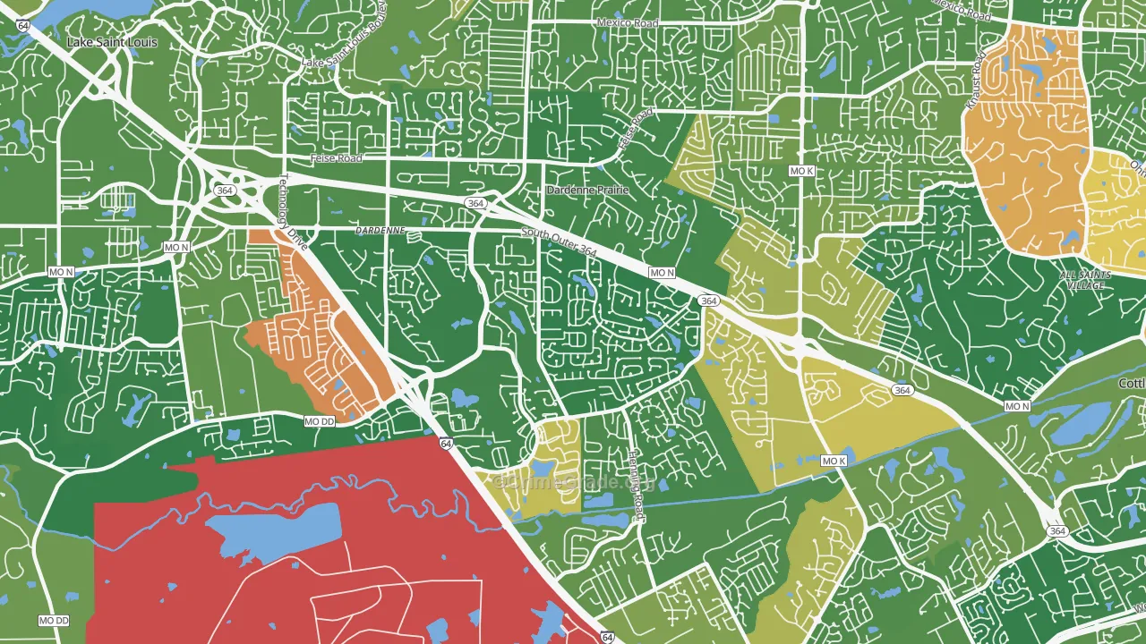 Dardenne Prairie, MO Map of Vandalism Rates