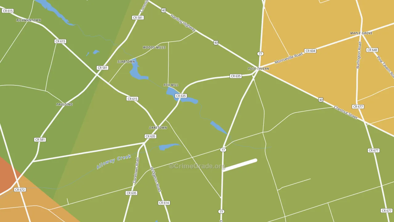 Daretown, NJ Map of Vandalism Rates
