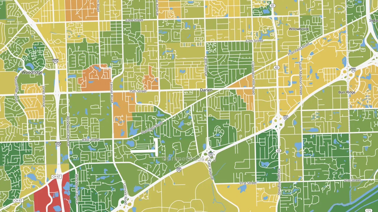 Darien, IL Map of Vandalism Rates