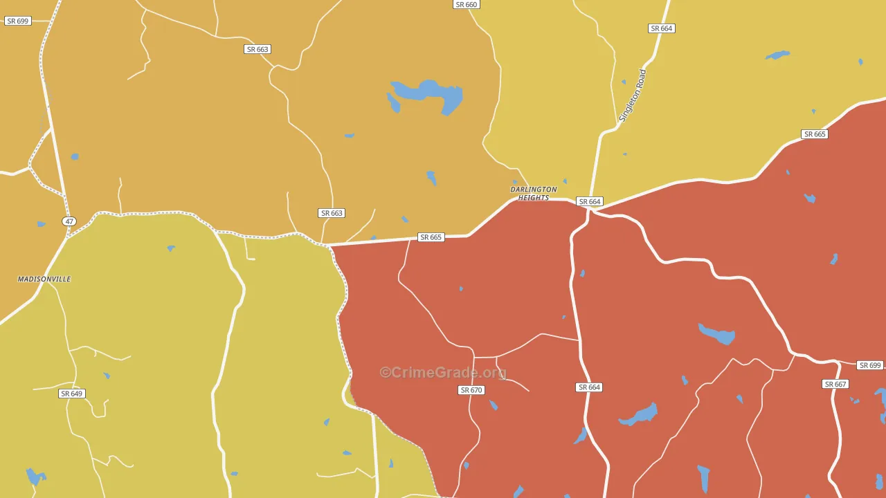Darlington Heights, VA Map of Vandalism Rates