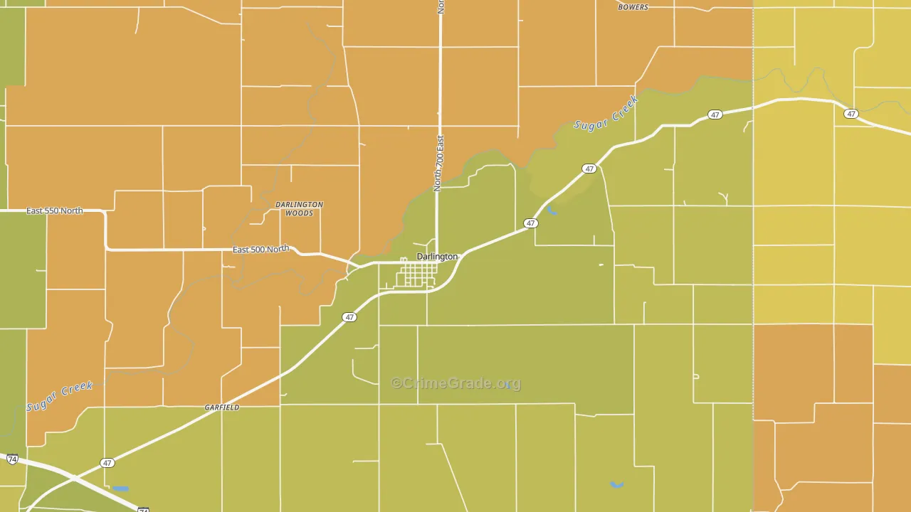Darlington, IN Map of Vandalism Rates