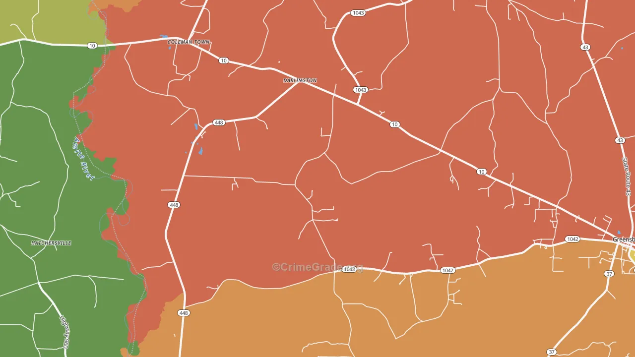 Darlington, LA Map of Vandalism Rates